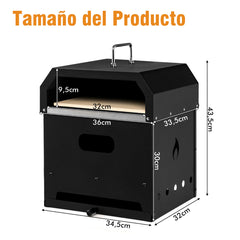 Horno de Pizza Multiuso 4 en 1 de Exterior Desmontable 2 Niveles para Asar Cocinar con Piedra Parrilla para Barbacoa 36 x 33,5 x 43,5 cm