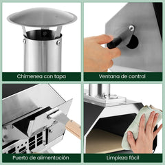Horno de Pizza Portátil para Uso en Exteriores con Piedra para Pizza Patas Plegables Termómetro 51 x 38,5 x 83 cm