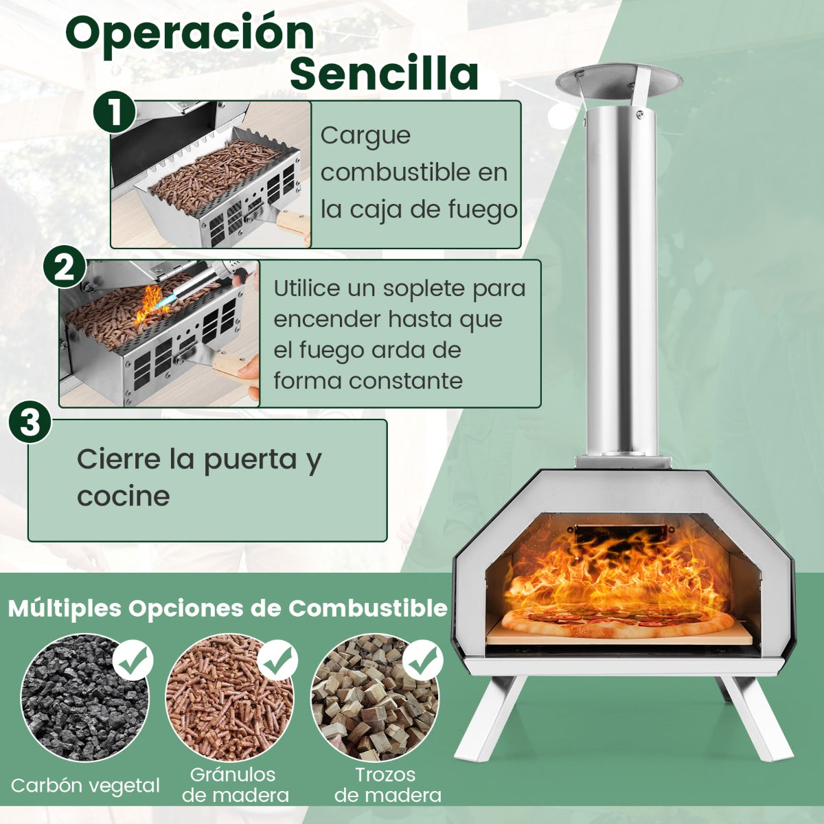 Horno de Pizza Portátil para Uso en Exteriores con Piedra para Pizza Patas Plegables Termómetro 51 x 38,5 x 83 cm