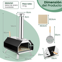 Horno de Pizza Portátil para Uso en Exteriores con Piedra para Pizza Patas Plegables Termómetro 51 x 38,5 x 83 cm