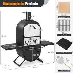 Horno para Pizza Exterior Horno de Leña con Cubierta de Tela Oxford Piedra para Pizza Pala para Pizza y Parrilla Termómetro para BBQ Camping
