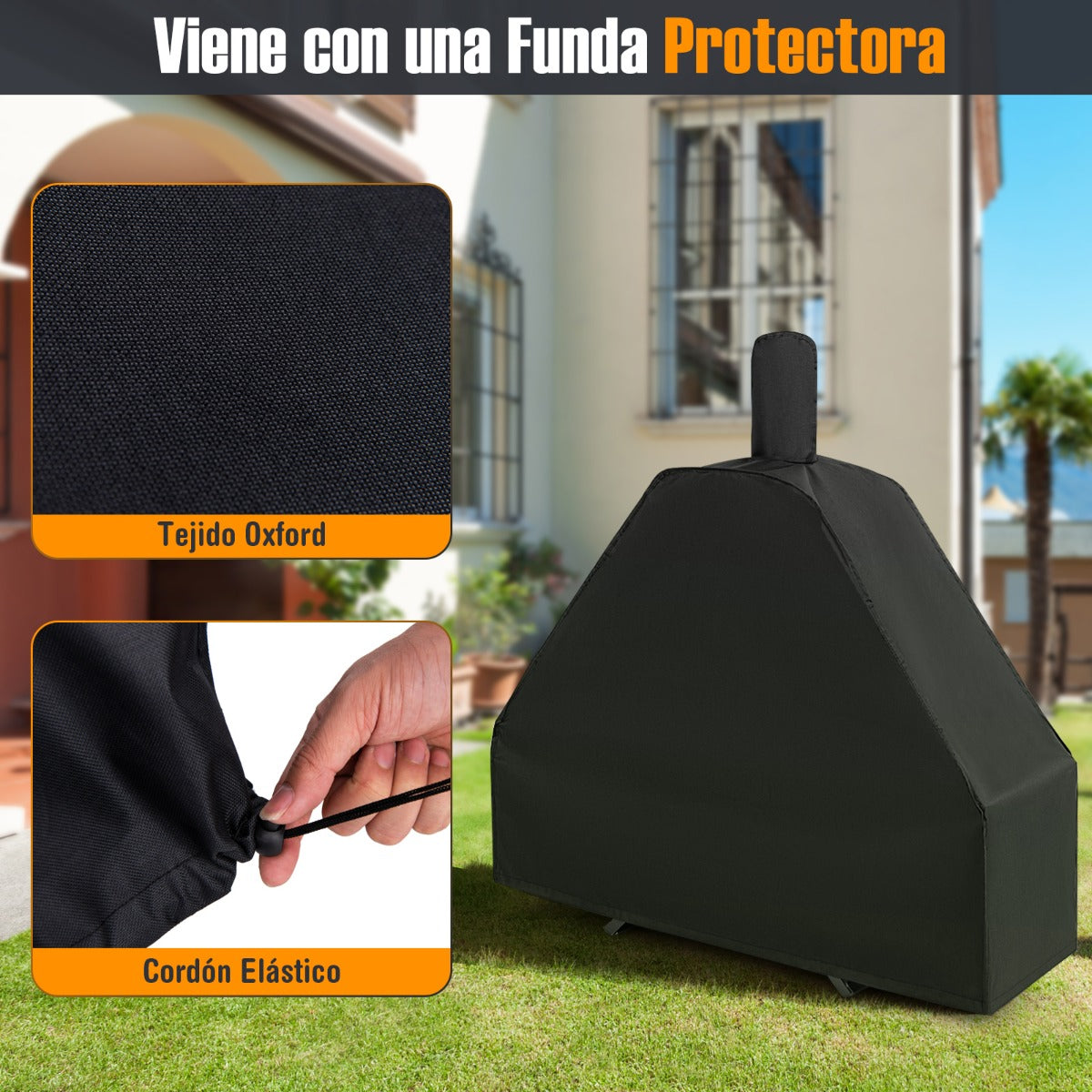 Horno para Pizza Exterior Horno de Leña con Cubierta de Tela Oxford Piedra para Pizza Pala para Pizza y Parrilla Termómetro para BBQ Camping