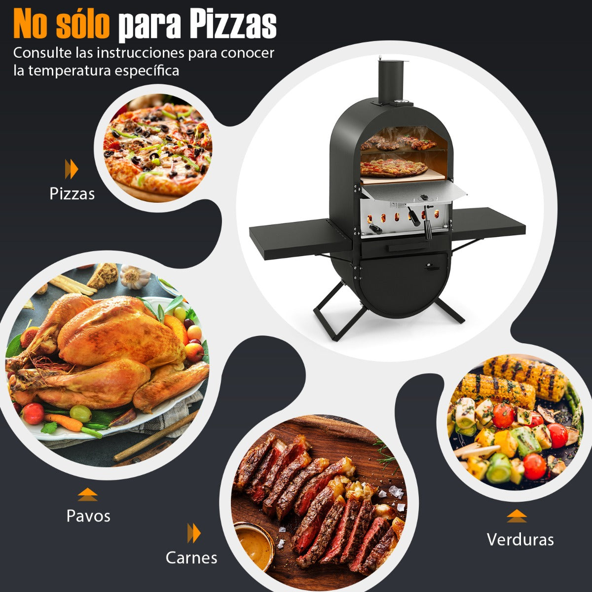 Horno para Pizza Exterior Horno de Leña con Cubierta de Tela Oxford Piedra para Pizza Pala para Pizza y Parrilla Termómetro para BBQ Camping
