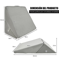 Almohada Triangular de Esponja Cojín con Forma de Cuña Soporte Elevado para Dormir Descansar Gris 58 x 50,5 x 36 cm