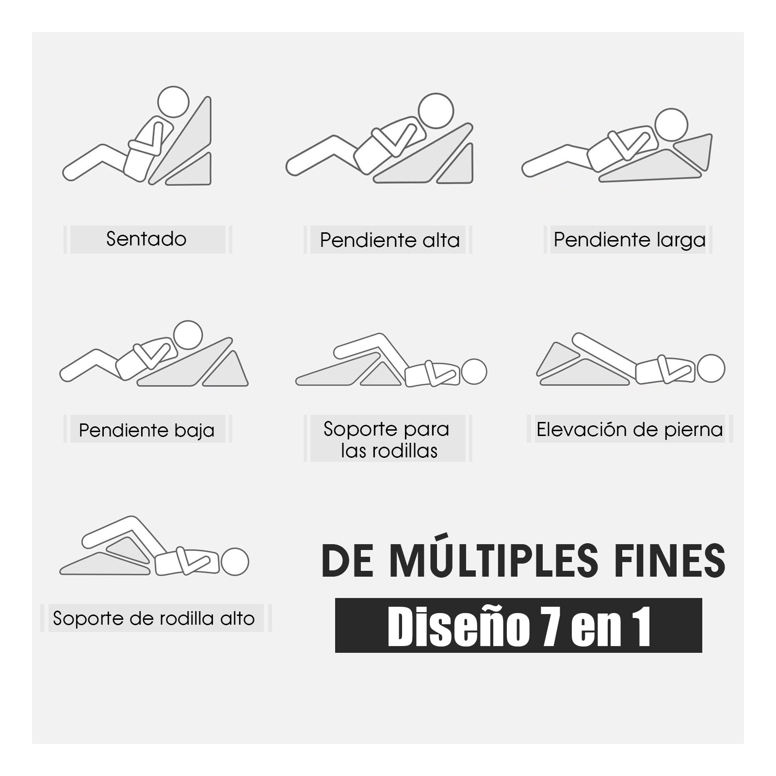 Almohada Triangular de Esponja Cojín con Forma de Cuña Soporte Elevado para Dormir Descansar Gris 58 x 50,5 x 36 cm
