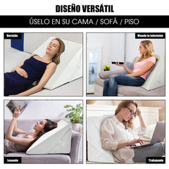 Cojín con Forma de Cuña y Forro Removible Soporte Elevado para Dormir Descansar y Leer en la Cama Blanco 58 x 50,5 x 36 cm
