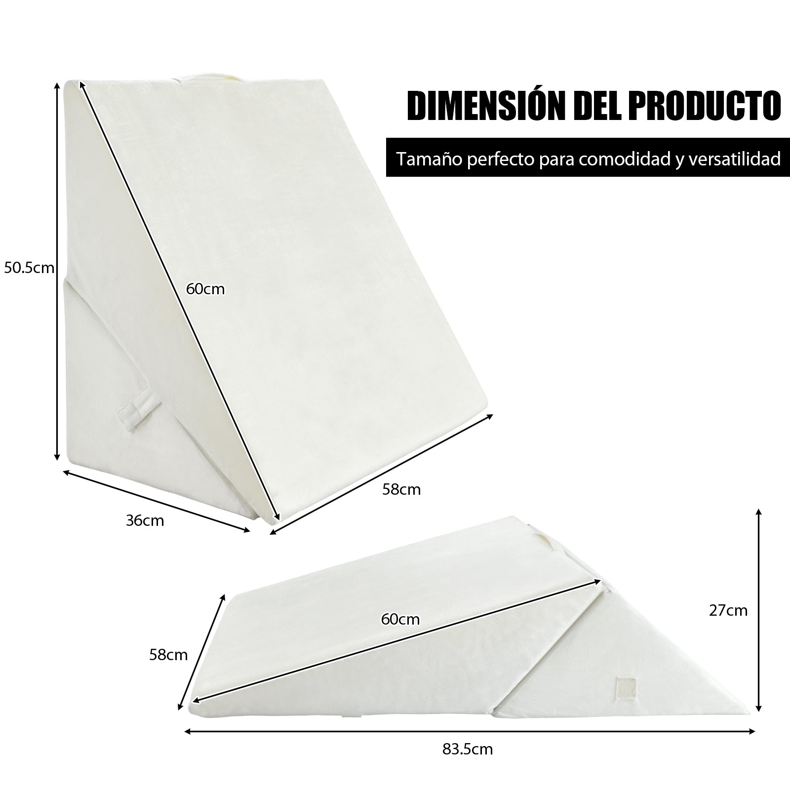 Cojín con Forma de Cuña y Forro Removible Soporte Elevado para Dormir Descansar y Leer en la Cama Blanco 58 x 50,5 x 36 cm