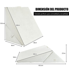 Cojín con Forma de Cuña y Forro Removible Soporte Elevado para Dormir Descansar y Leer en la Cama Blanco 58 x 50,5 x 36 cm