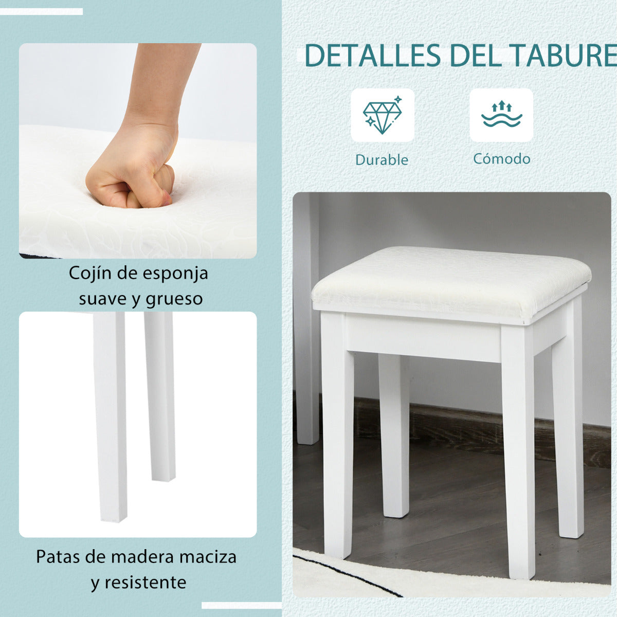 Set Tocador de Maquillaje con Espejo Iluminado Giratorio a 360° Mesa de Maquillaje y Taburete Acolchado para Camerino Dormitorio Blanco