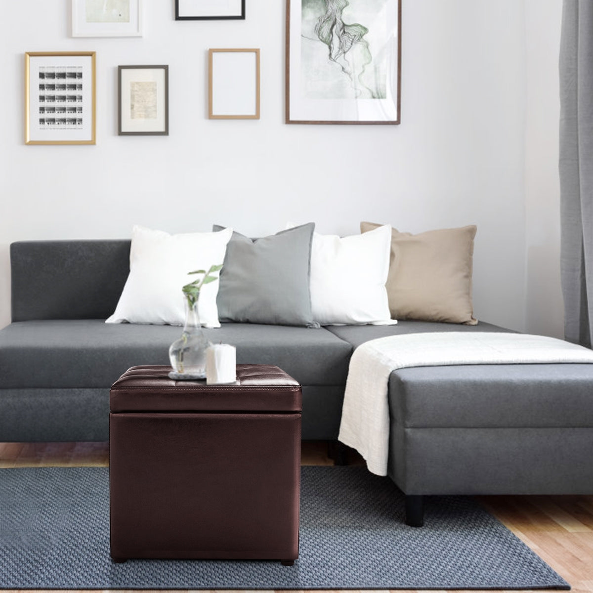 Taburete de Almacenamiento Otomana con Tapa Hermética en PU para Entrada Dormitorio 40 x 40 x 40 cm Marrón