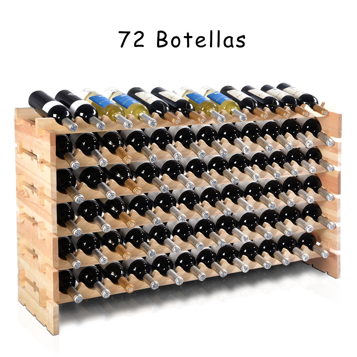 Estante de Vino para 72 Botellas Botellero de Madera Sostenedor en Bodega Bar Hogar