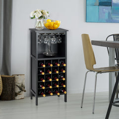 Estante de Vino Botellero para 20 Botellas con Soporte de Copas Madera de Pino 24,5 x 42 x 96 cm Negro