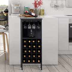 Estante de Vino Botellero para 20 Botellas con Soporte de Copas Madera de Pino 24,5 x 42 x 96 cm Negro