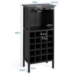Estante de Vino Botellero para 20 Botellas con Soporte de Copas Madera de Pino 24,5 x 42 x 96 cm Negro