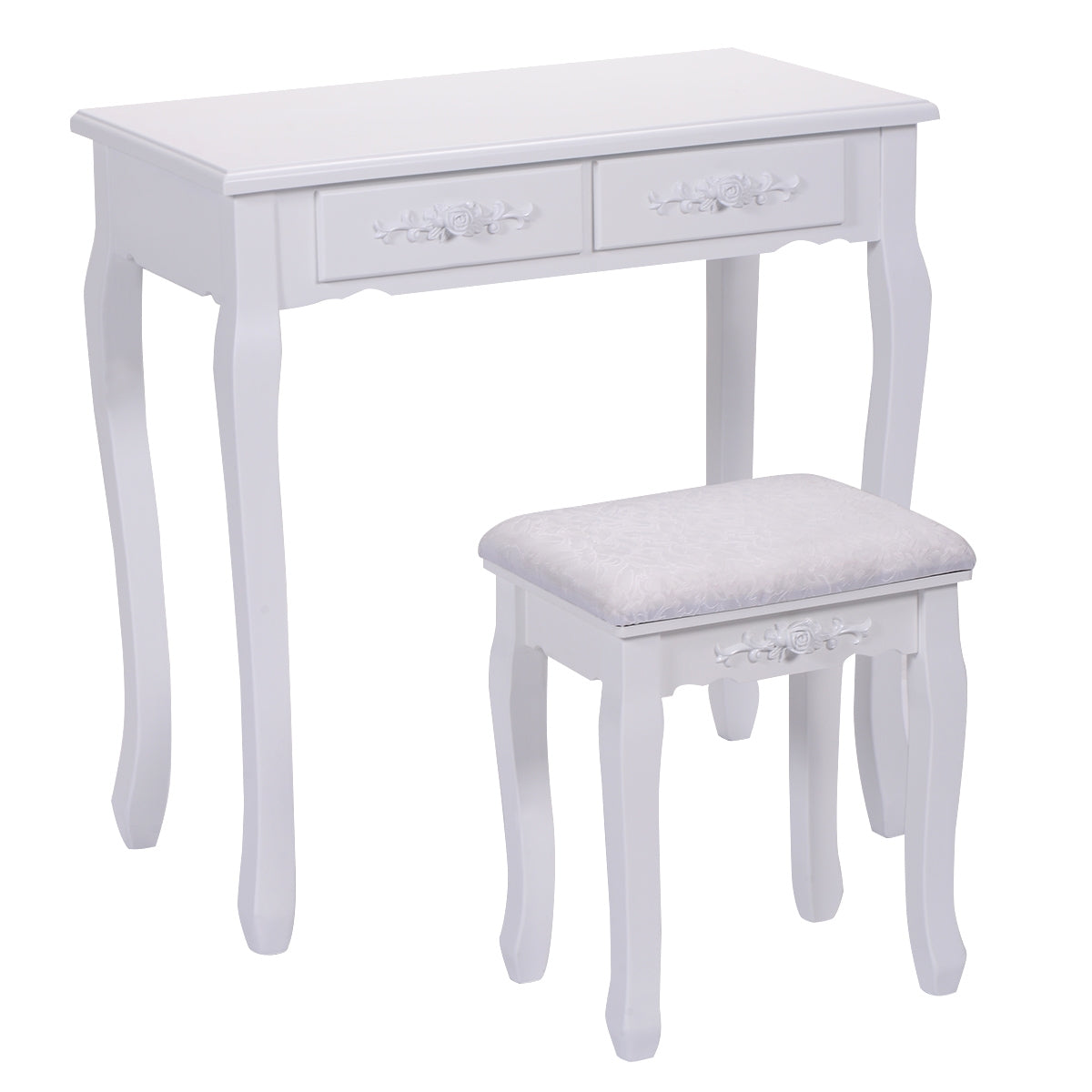 Tocador de Maquillaje con Espejo Redondo 4 Cajones Tocador con Taburete Mesa de Maquillaje Blanco