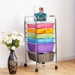 Carrito con Ruedas Baño Carro Auxiliar Almacenamiento con 6 Cajones Apilables Extraíbles para Cocina Oficina 34 x 43,5 x 76 cm Multicolor