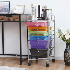 Carrito con Ruedas Baño Carro Auxiliar Almacenamiento con 6 Cajones Apilables Extraíbles para Cocina Oficina 34 x 43,5 x 76 cm Multicolor