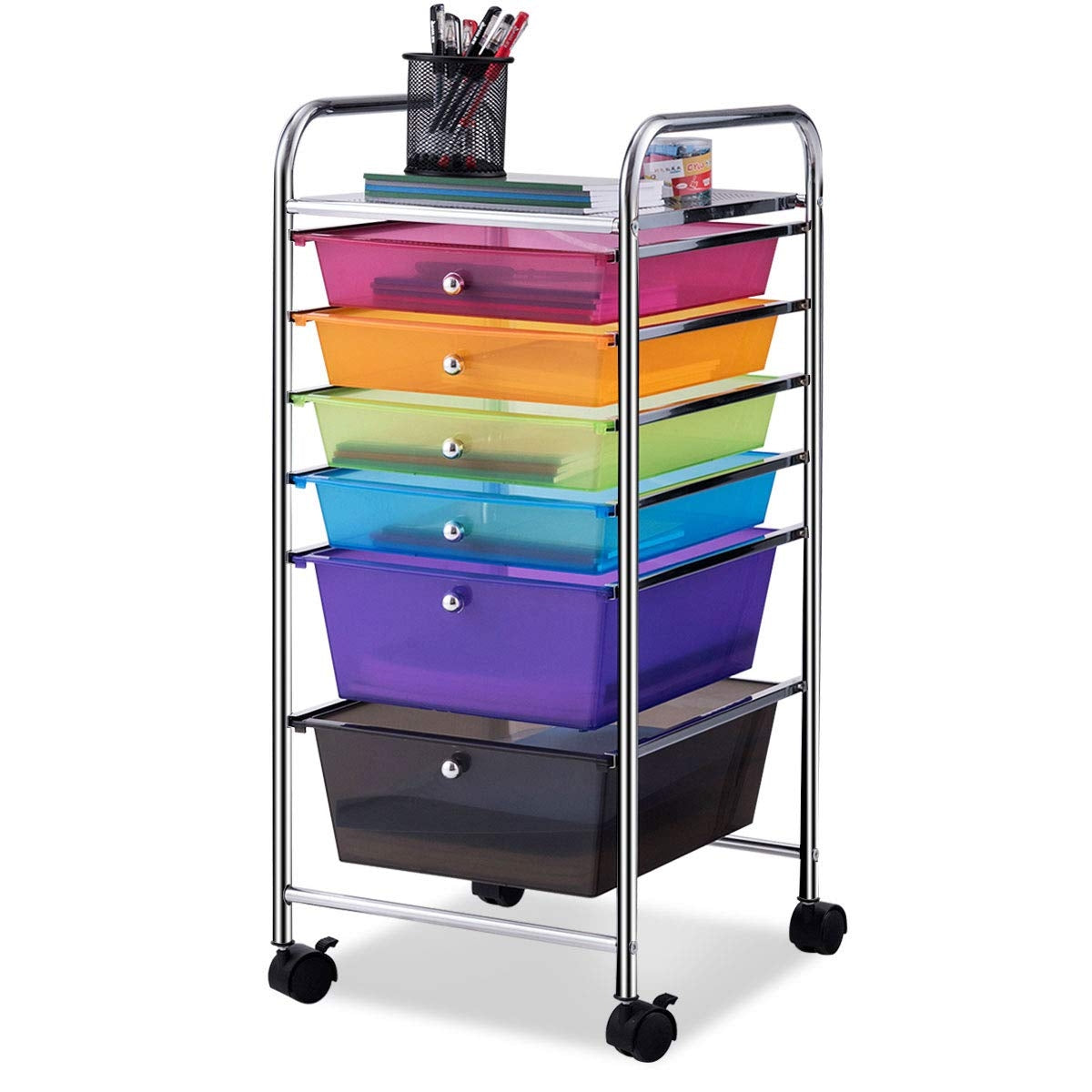 Carrito con Ruedas Baño Carro Auxiliar Almacenamiento con 6 Cajones Apilables Extraíbles para Cocina Oficina 34 x 43,5 x 76 cm Multicolor