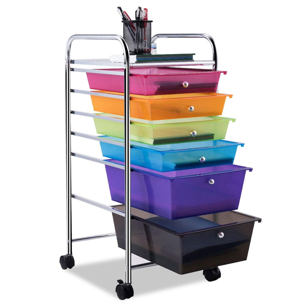 Carrito con Ruedas Baño Carro Auxiliar Almacenamiento con 6 Cajones Apilables Extraíbles para Cocina Oficina 34 x 43,5 x 76 cm Multicolor