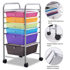 Carrito con Ruedas Baño Carro Auxiliar Almacenamiento con 6 Cajones Apilables Extraíbles para Cocina Oficina 34 x 43,5 x 76 cm Multicolor