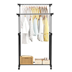 Perchero Burro con Rueda Estante Soporte Doble Riel Ropa Zapatero Organizador 86 x 43 x 94-168 cm