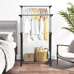 Perchero Burro con Rueda Estante Soporte Doble Riel Ropa Zapatero Organizador 86 x 43 x 94-168 cm