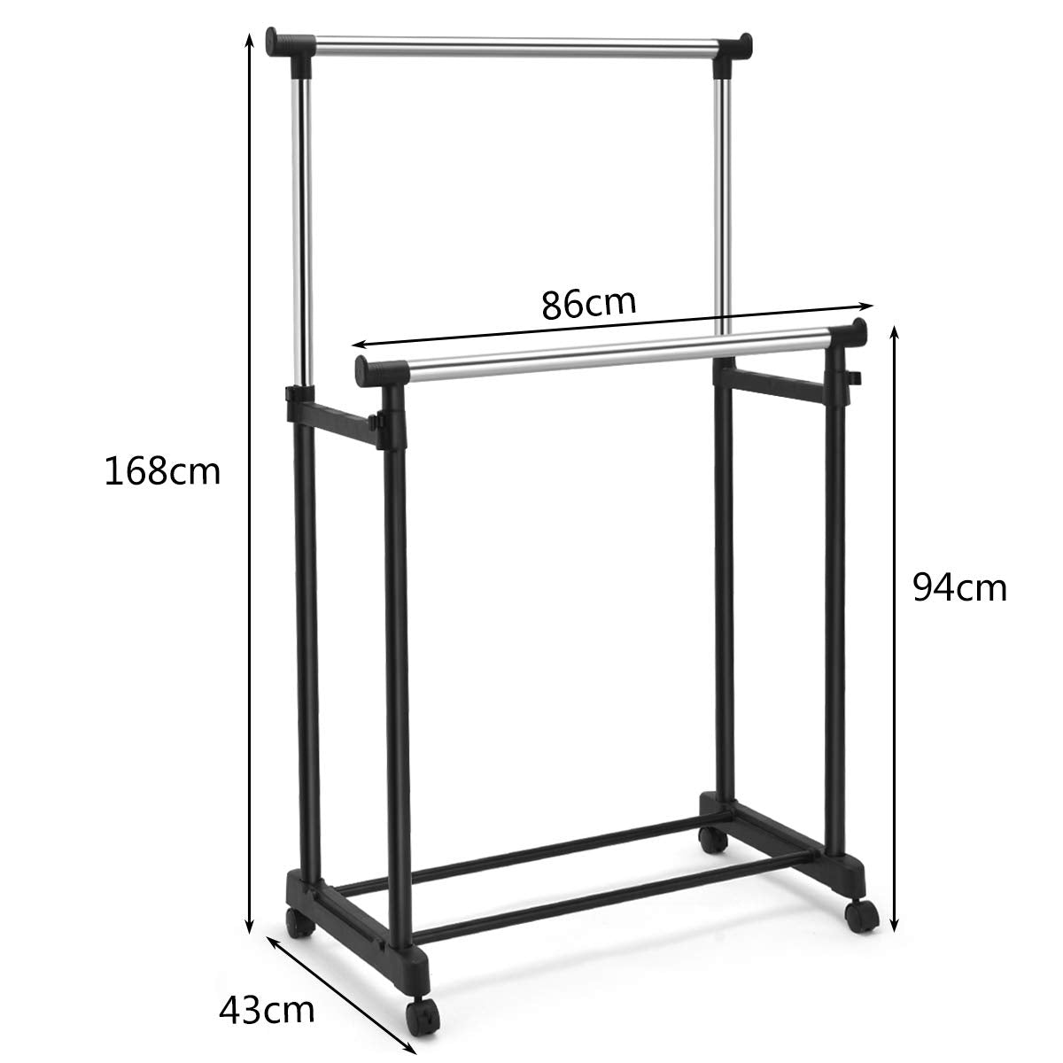 Perchero Burro con Rueda Estante Soporte Doble Riel Ropa Zapatero Organizador 86 x 43 x 94-168 cm