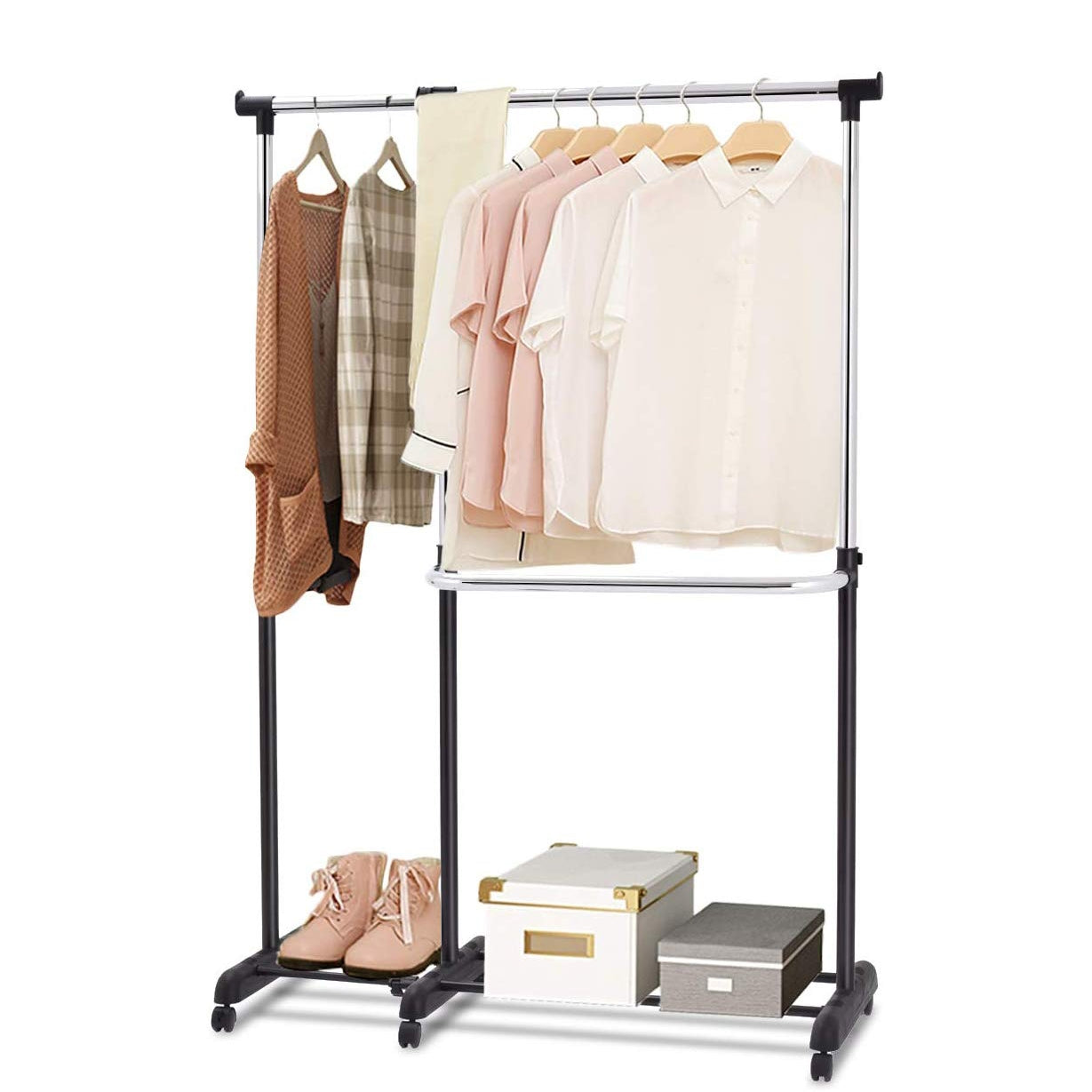 Perchero de Burro Extensible con Ruedas Telescópico Altura Ajustable para Ropa Zapatos 90 x 44 x 93,5 cm