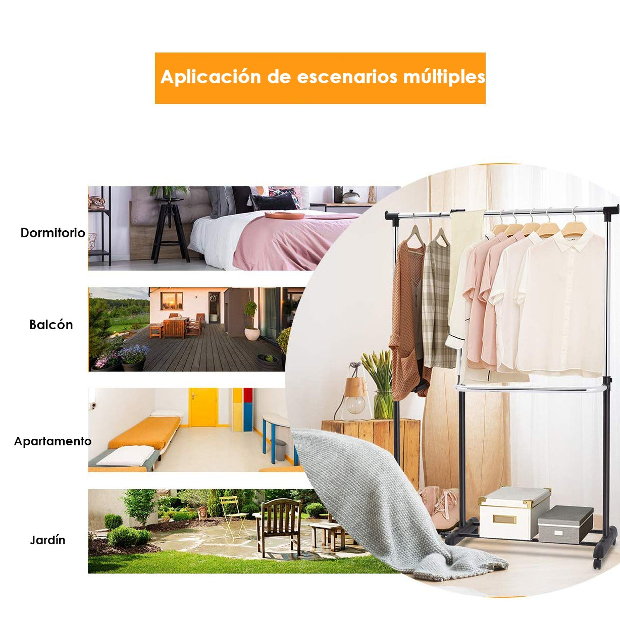 Perchero de Burro Extensible con Ruedas Telescópico Altura Ajustable para Ropa Zapatos 90 x 44 x 93,5 cm