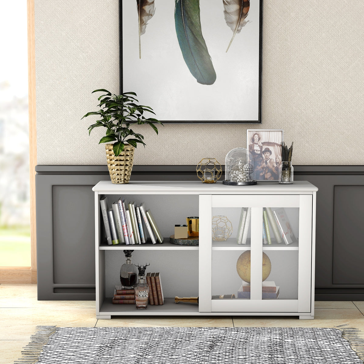 Aparador de Cocina Armario de Almacenamiento Gabinete Consola con 2 Estantes 2 Puertas 106 x 33 x 62,5 cm Beige