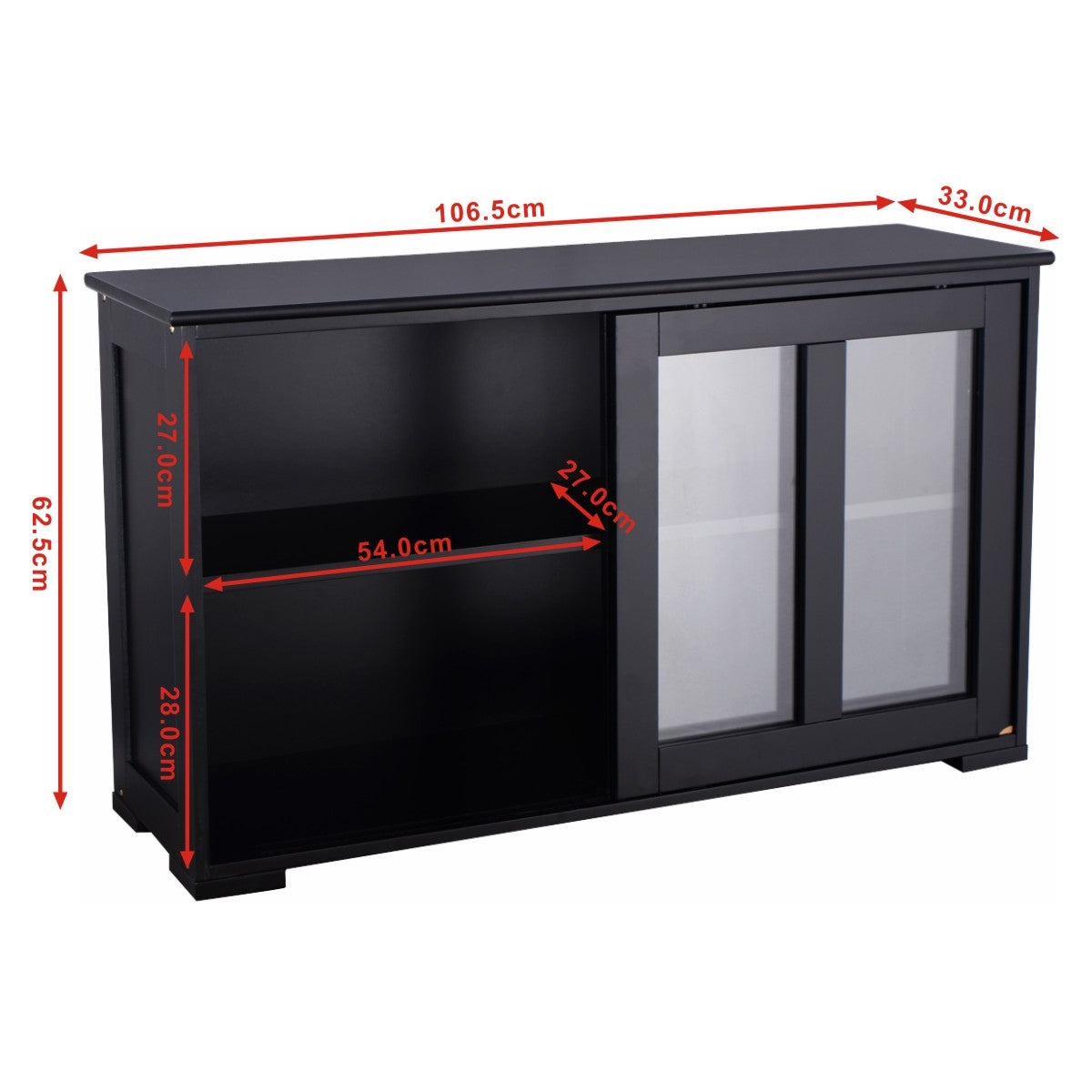 Aparador de Cocina Armario de Almacenamiento Gabinete Consola con 2 Estantes 2 Puertas 106 x 33 x 62,5 cm Negro