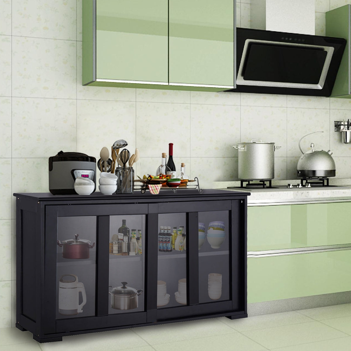 Aparador de Cocina Armario de Almacenamiento Gabinete Consola con 2 Estantes 2 Puertas 106 x 33 x 62,5 cm Negro