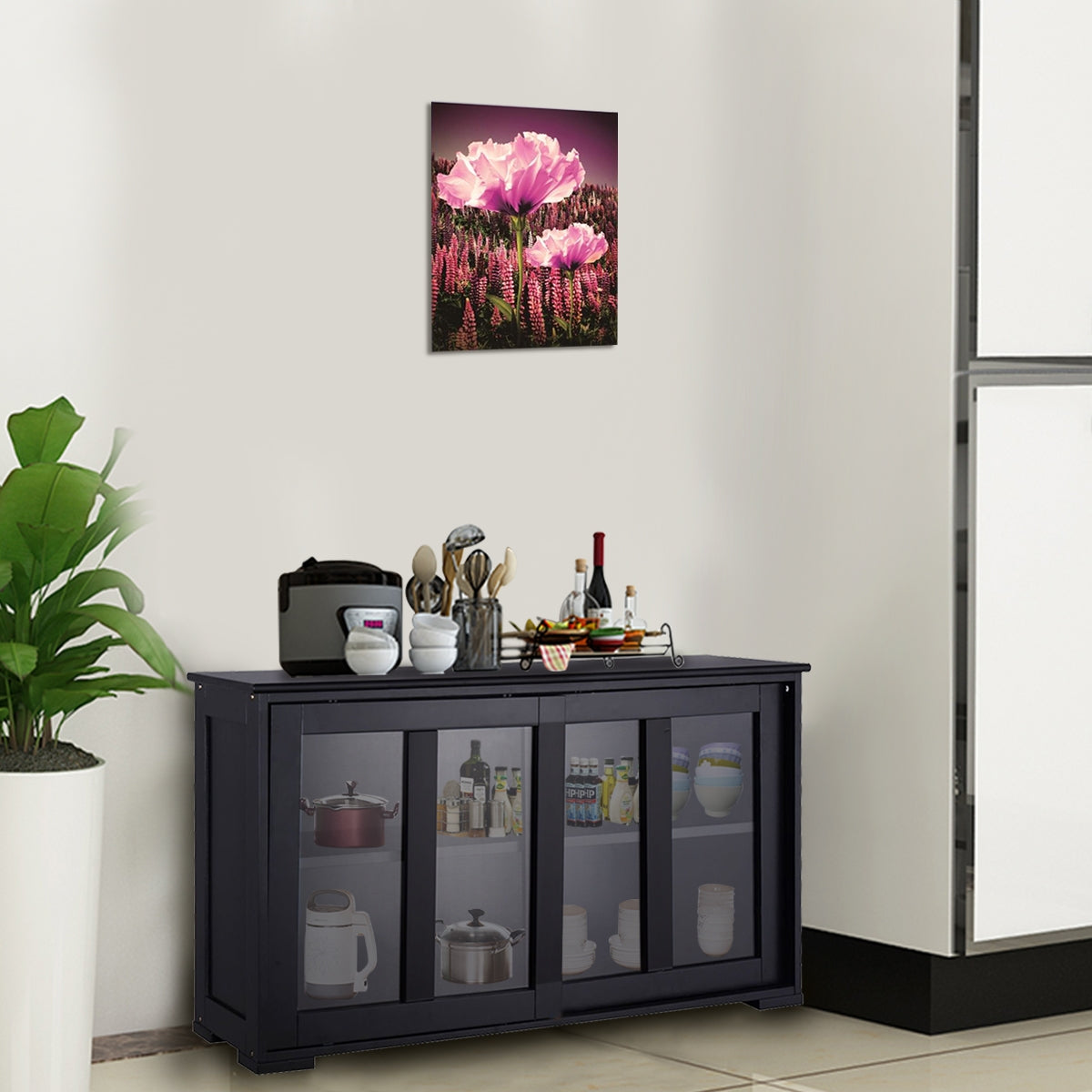 Aparador de Cocina Armario de Almacenamiento Gabinete Consola con 2 Estantes 2 Puertas 106 x 33 x 62,5 cm Negro