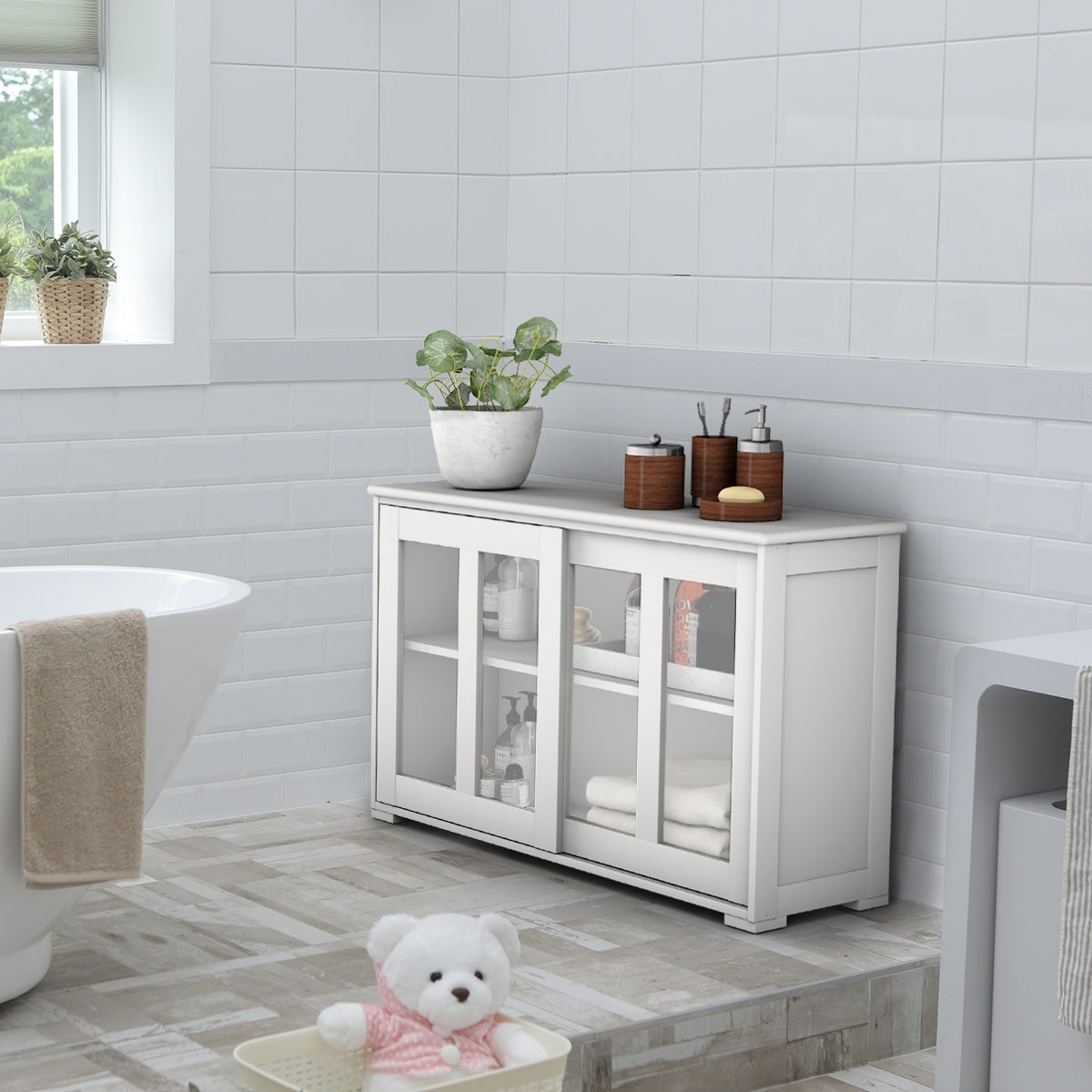 Aparador de Cocina Armario de Almacenamiento Gabinete Consola con 2 Estantes 2 Puertas 106 x 33 x 62,5 cm Beige