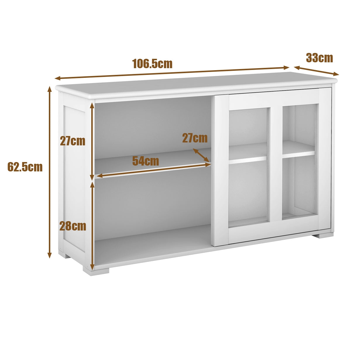 Aparador de Cocina Armario de Almacenamiento Gabinete Consola con 2 Estantes 2 Puertas 106 x 33 x 62,5 cm Beige