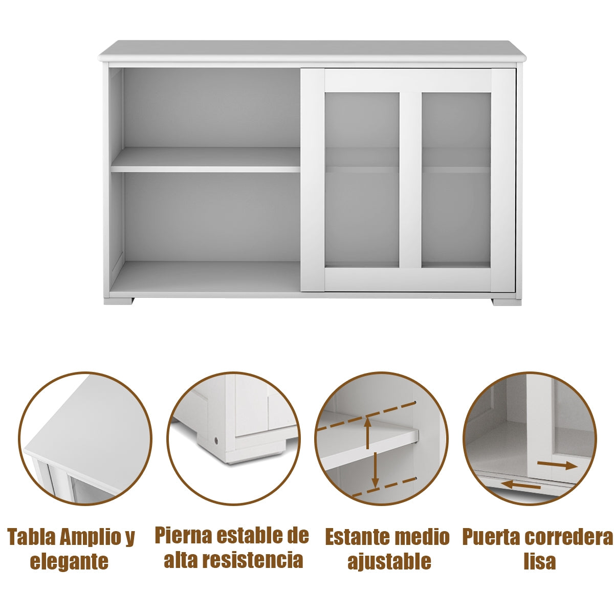 Aparador de Cocina Armario de Almacenamiento Gabinete Consola con 2 Estantes 2 Puertas 106 x 33 x 62,5 cm Beige