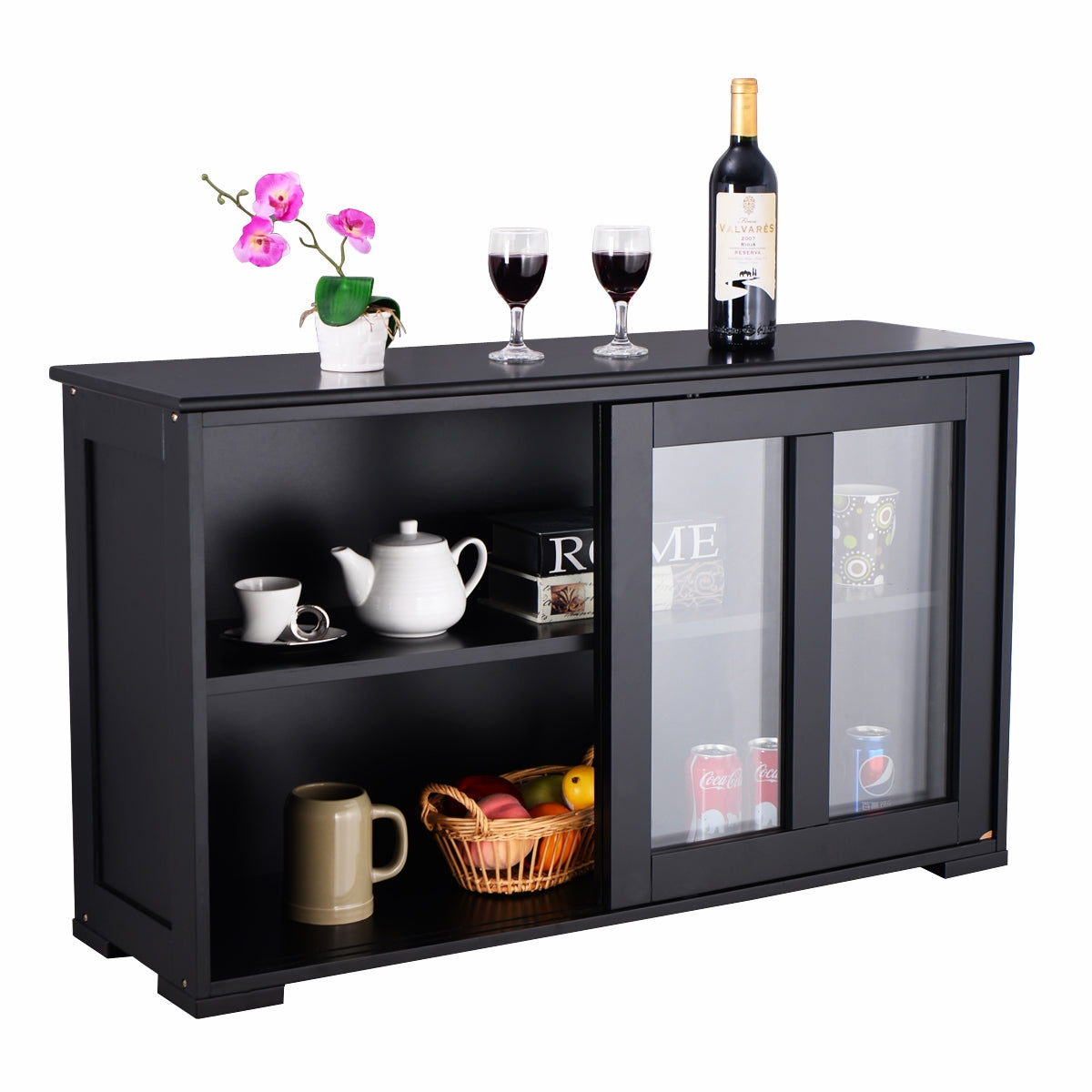 Aparador de Cocina Armario de Almacenamiento Gabinete Consola con 2 Estantes 2 Puertas 106 x 33 x 62,5 cm Negro