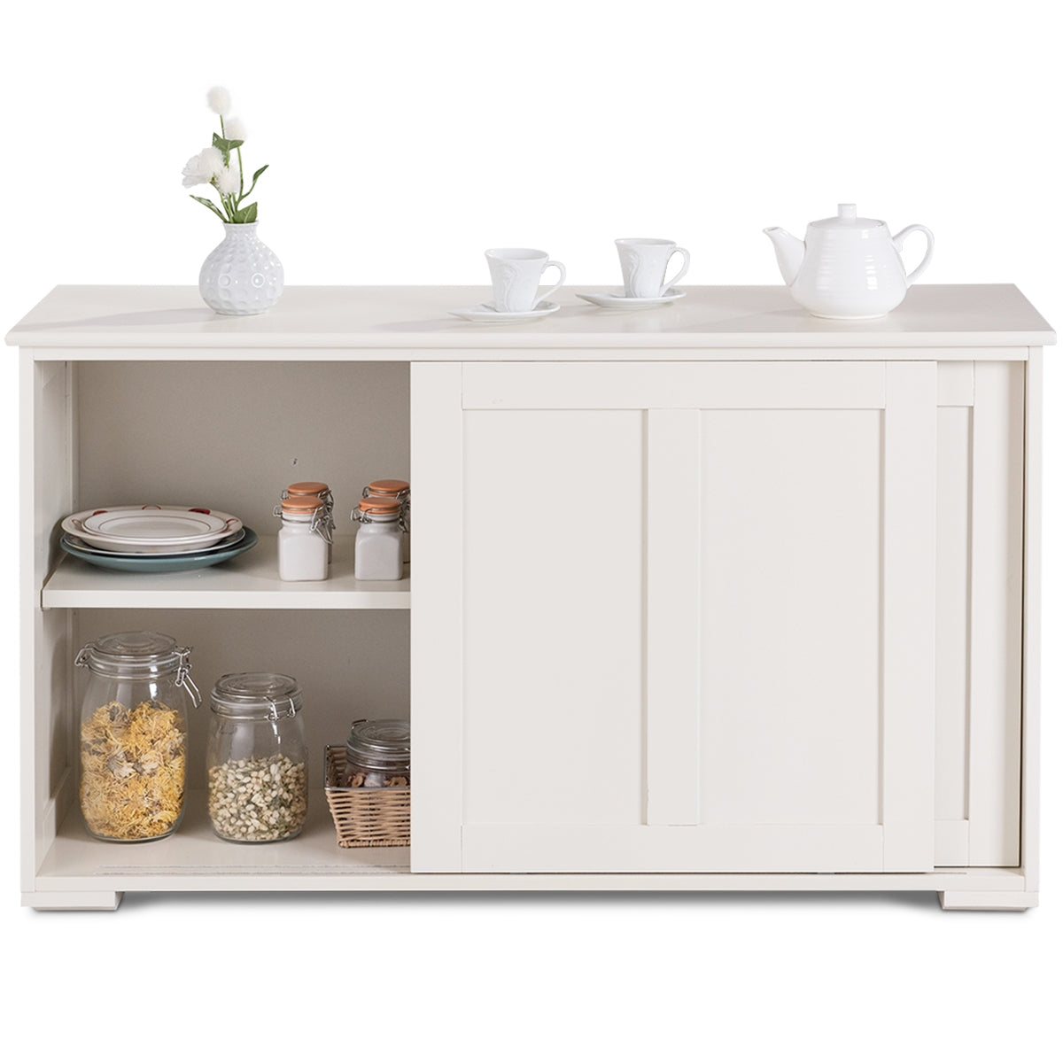 Aparador Buffet con Puertas Correderas Armario Multiusos de Madera 106,5 x 33 x 60 cm Beige