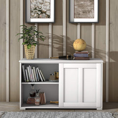 Aparador Buffet con Puertas Correderas Armario Multiusos de Madera 106,5 x 33 x 60 cm Beige