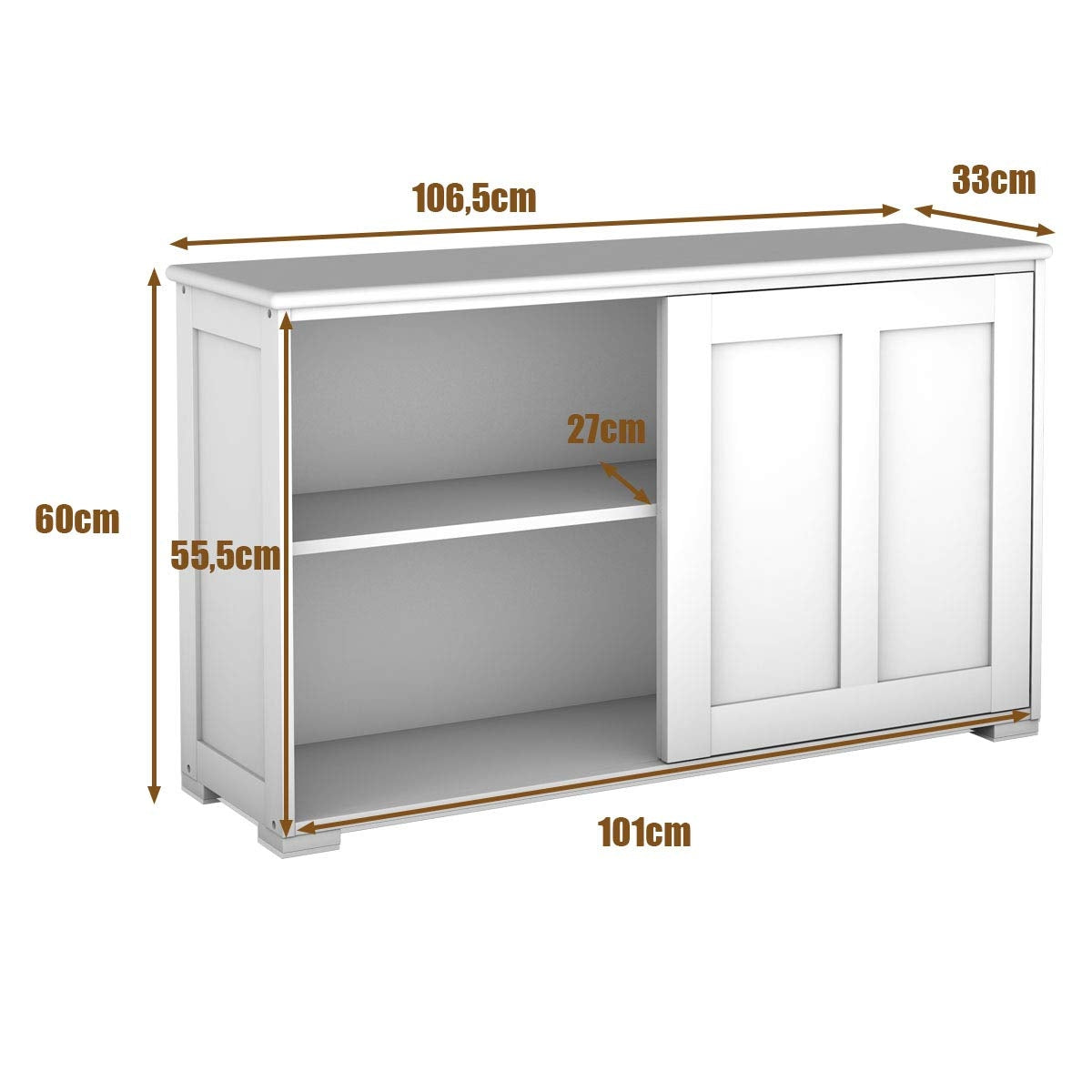 Aparador Buffet con Puertas Correderas Armario Multiusos de Madera 106,5 x 33 x 60 cm Beige