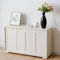Aparador Buffet con Puertas Correderas Armario Multiusos de Madera 106,5 x 33 x 60 cm Beige