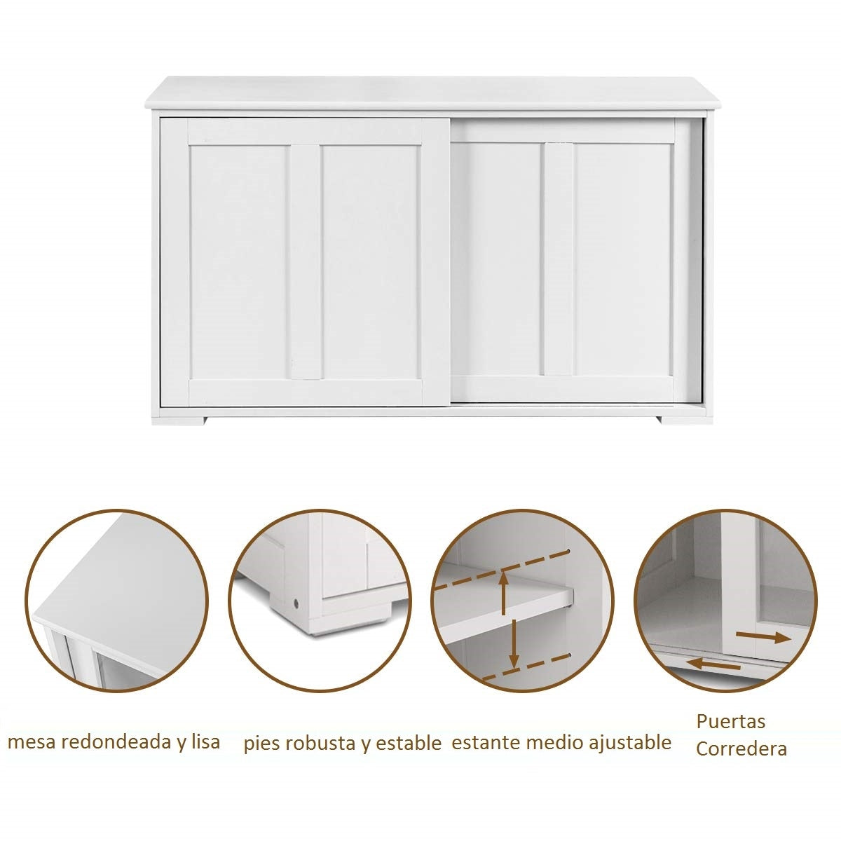 Aparador Buffet con Puertas Correderas Armario Multiusos de Madera 106,5 x 33 x 60 cm Beige