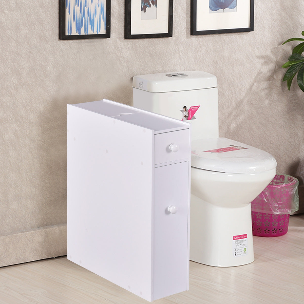 Armario de Baño Gabinete de Almacenamiento 2 Cajones Albornoz Blanco 16 x 48,5 x 58 cm
