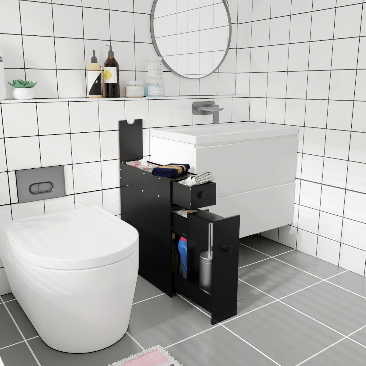 Armario de Baño Gabinete de Almacenamiento 2 Cajones Albornoz Blanco para Cocina Salón Escritorio 16 x 48,5 x 58 cm