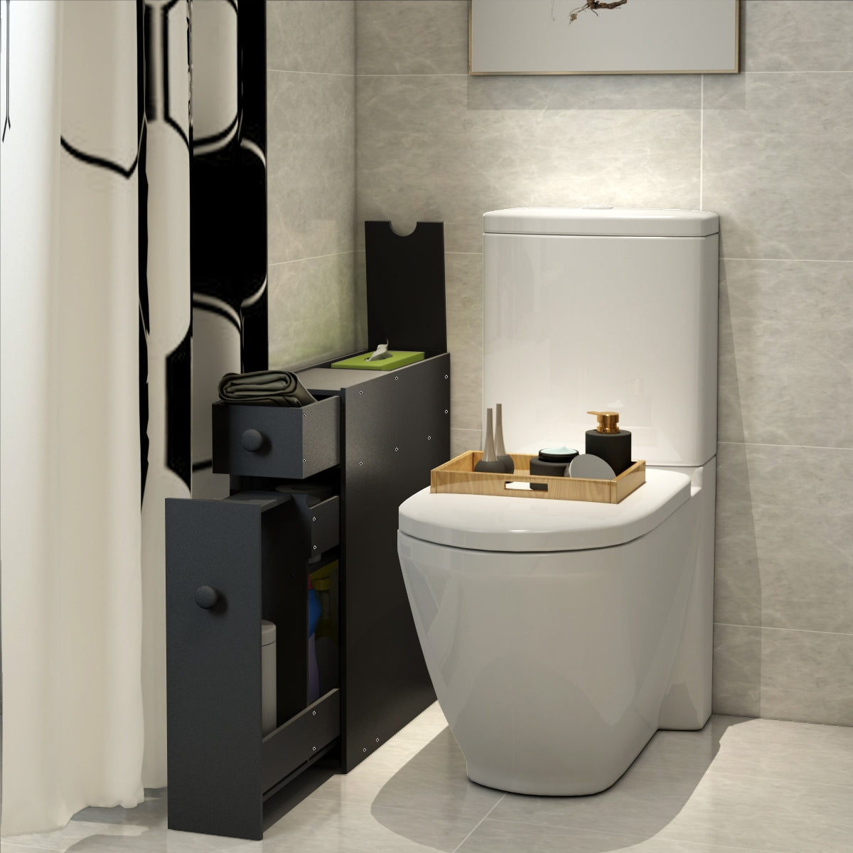 Armario de Baño Gabinete de Almacenamiento 2 Cajones Albornoz Blanco para Cocina Salón Escritorio 16 x 48,5 x 58 cm