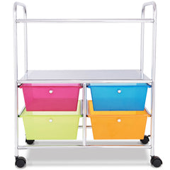 Carrito Auxiliar con 4 Cajones Apilables y 2 Estantes 4 Ruedas Organizador para Cocina Baño Oficina 58,5 x 37 x 75 cm Multicolor 1