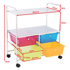 Carrito Auxiliar con 4 Cajones Apilables y 2 Estantes 4 Ruedas Organizador para Cocina Baño Oficina 58,5 x 37 x 75 cm Multicolor 1