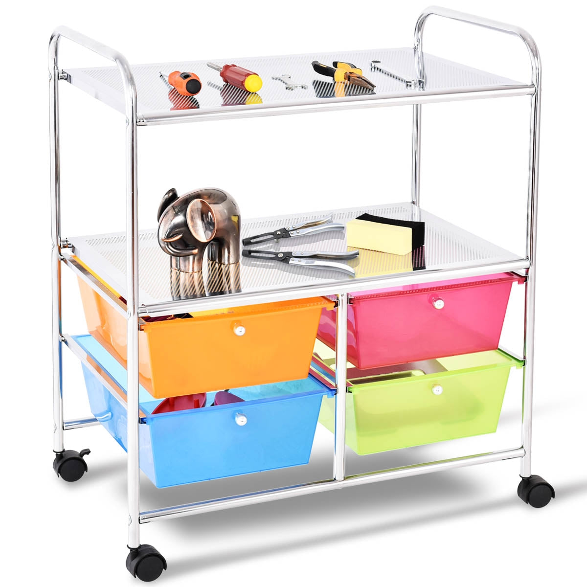 Carrito Auxiliar con 4 Cajones Apilables y 2 Estantes 4 Ruedas Organizador para Cocina Baño Oficina 58,5 x 37 x 75 cm Multicolor 1