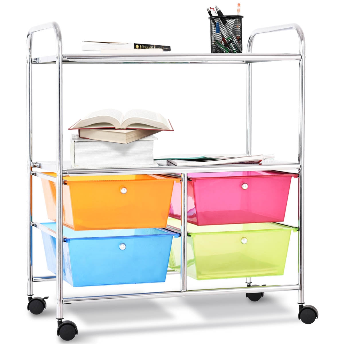 Carrito Auxiliar con 4 Cajones Apilables y 2 Estantes 4 Ruedas Organizador para Cocina Baño Oficina 58,5 x 37 x 75 cm Multicolor 1