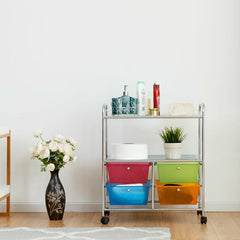Carrito Auxiliar con 4 Cajones Apilables y 2 Estantes 4 Ruedas Organizador para Cocina Baño Oficina 58,5 x 37 x 75 cm Multicolor 1